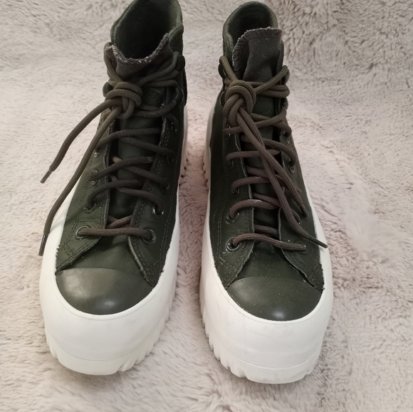 Converse Leather Unisex Cargo Green White Lugged Sole Moto Boho 2.0 High Top - Picture 8 of 9